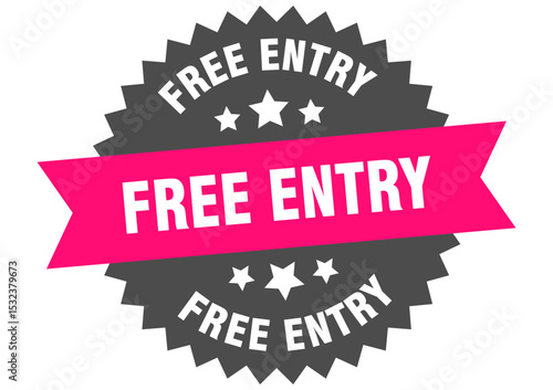 free entry. free entry round pink label isolated on transparent background
