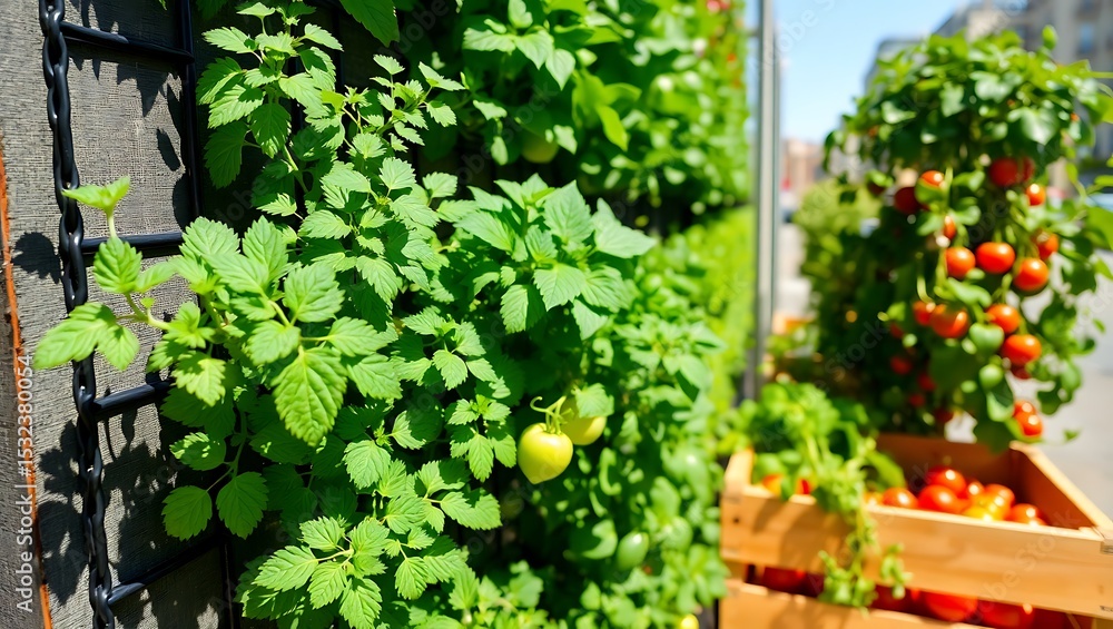 Fototapeta premium Fresh Urban Farming Harvest Beside Plant Wall