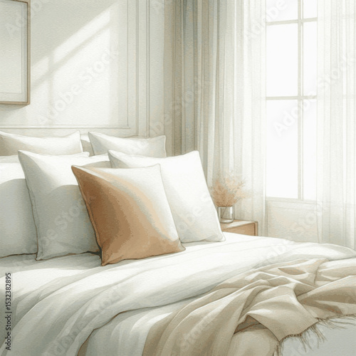 Morning Hush minimalist bedroom isolated watercolor vector illustration svg