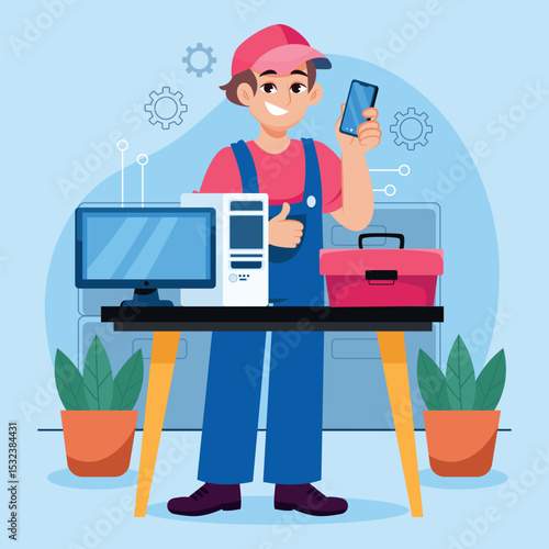 Electronic Repair Illustration with Technician