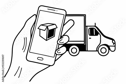 Flat Style Illustration of Online Shopping with Package Delivery and Smartphone