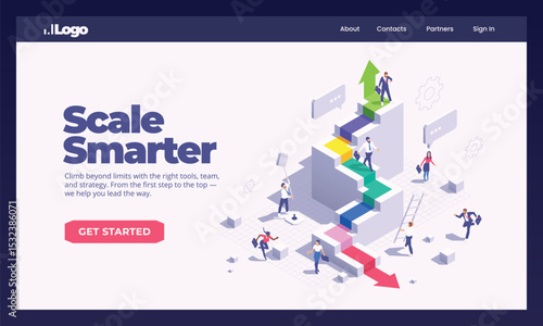 Flowcharts and timeline Isometric landing page