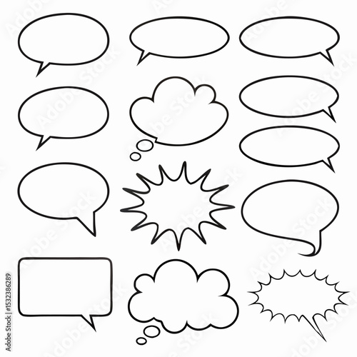 Collection of Blank Comic Speech Bubbles and Thoughts