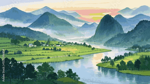 Distant Haze Nature view isolated watercolor vector illustration svg