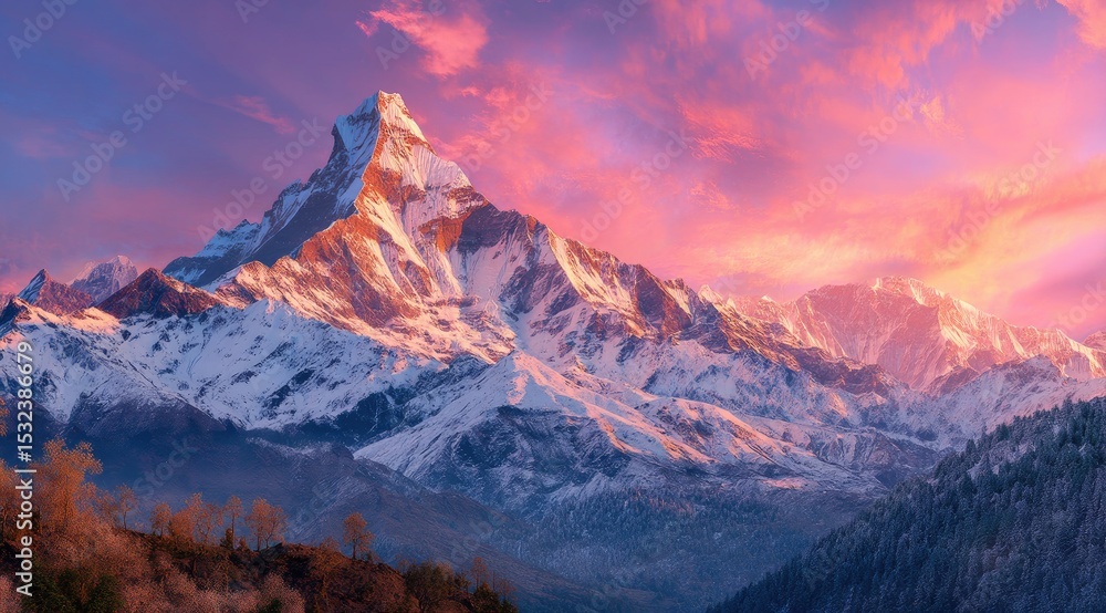 Majestic Peaks Gleaming Under Rosy Skies Majestic Peaks Gleaming Under Rosy Skies