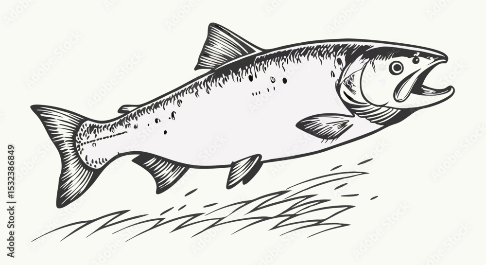 Fototapeta premium Hand-drawn illustration of a leaping salmon