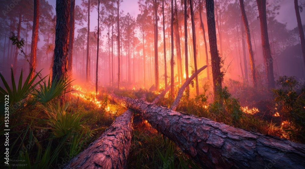 Fototapeta premium Tranquil forest scene with vibrant, dreamy colors