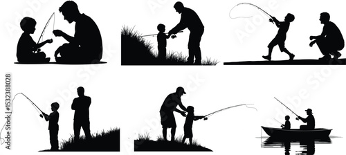 Father and Son Fishing Adventures Silhouettes,Happy Father's Dad Fishing Silhouettes Bundle ,Fathers day silhouette bundle set





