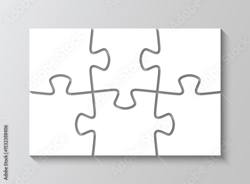 Puzzle grid with 6 pieces. Jigsaw laser cut template. Layout of thinking mosaic game mosaic. White modern background. Infographic diagram. Vector illustration.