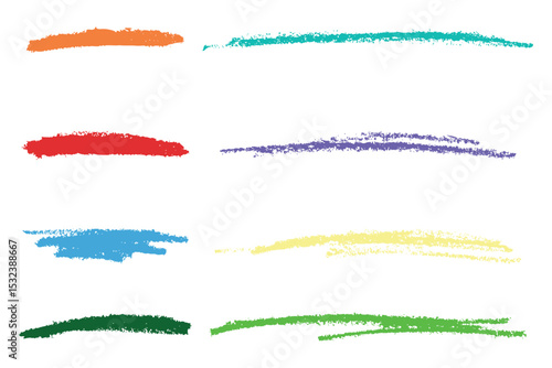 Colorful hand drawn lines with chalk and wax crayon texture. A playful set of sketchy underlines.