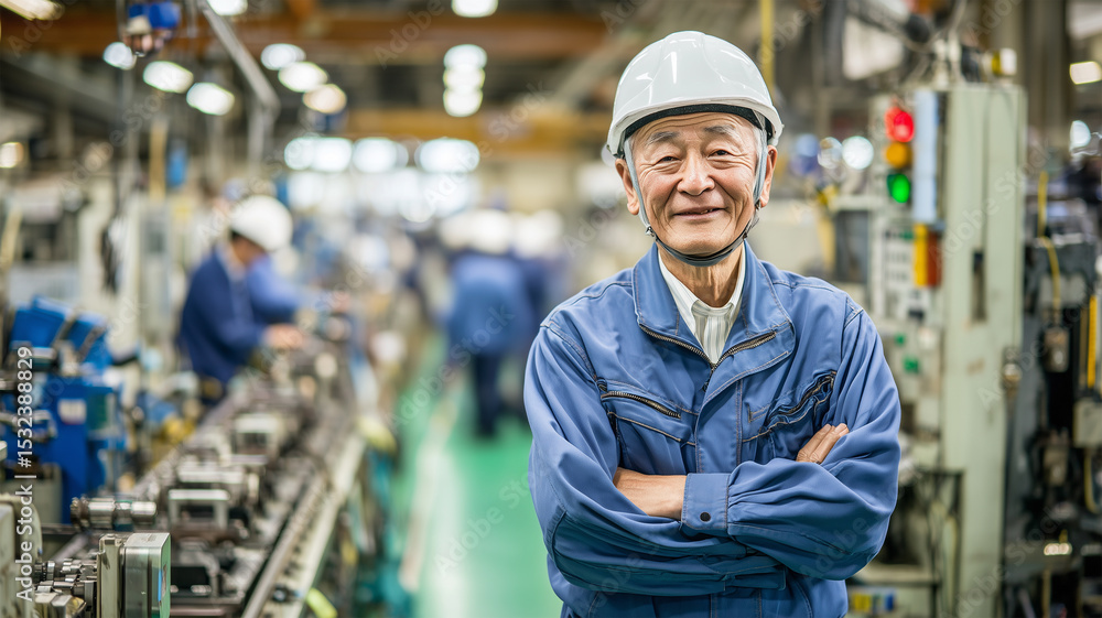 生産ラインを監督する日本人ベテラン作業員 生産ラインを監督する日本人ベテラン作業員