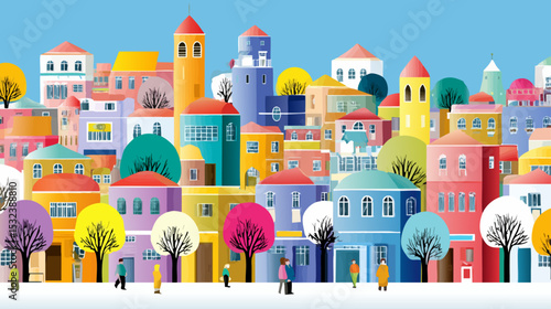 Vibrant Vector Art Townscape with Colorful Buildings