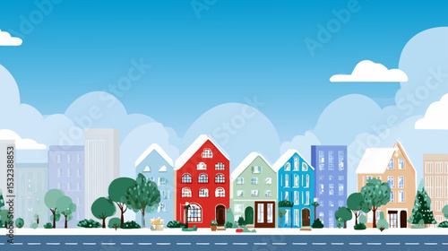 Vibrant Vector Art Townscape with Colorful Buildings