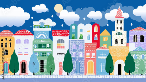 Vibrant Vector Art Townscape with Colorful Buildings