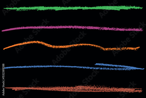 Colorful hand drawn lines with chalk and wax crayon texture. A playful set of sketchy underlines.