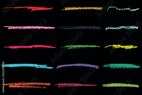 Colorful hand drawn lines with chalk and wax crayon texture. A playful set of sketchy underlines.