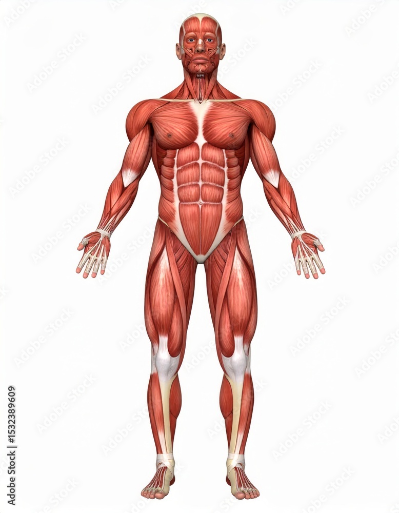 Male muscles skinless 3D model for anatomy class, over white background, no shadow Male muscles skinless 3D model for anatomy class, over white background, no shadow