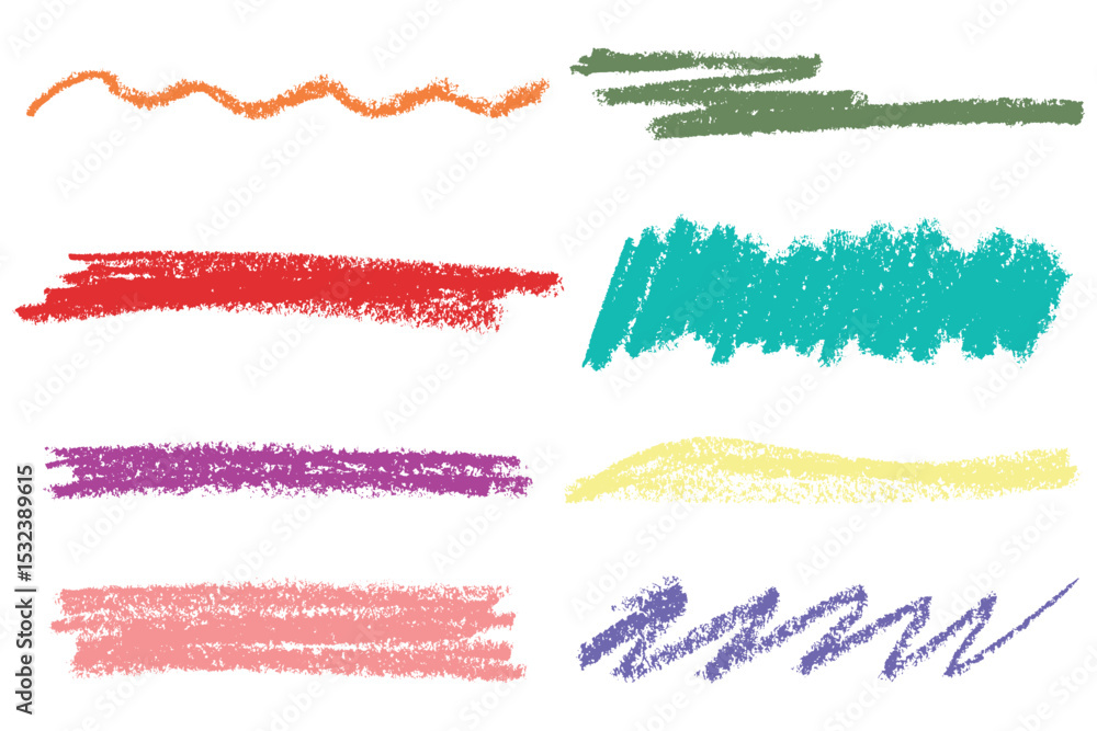 Obraz premium Hand drawn wax crayon brush strokes, paint texture background, highlight shapes, kid drawing doodle scribbles