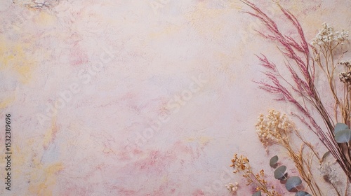 Dried Flower on Textured Pink Surface