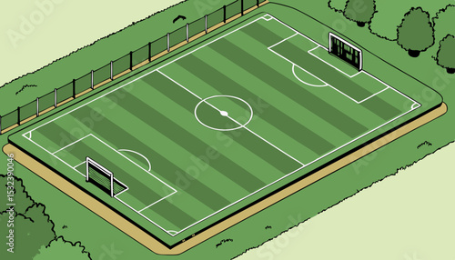 Aerial view of a meticulously marked soccer field ready for a thrilling match          