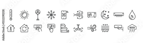 Air Conditioning and Climate Control Line Icons Set - HVAC System and Home Comfort