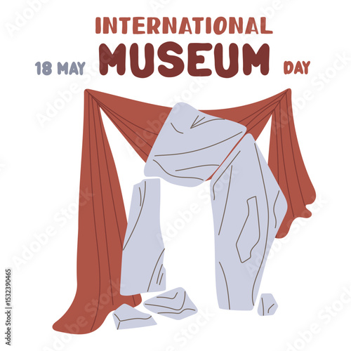 International Museum Day on May 18. Menhirs, Stonehenge on a fabric background. Flat color illustration for use in posters, articles, and social media related to science and history. banner