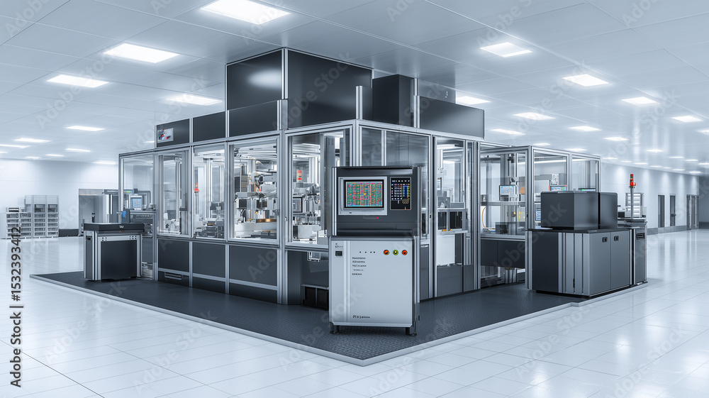 Obraz premium ウェーハ検査装置全体を俯瞰で捉えた精密構成図