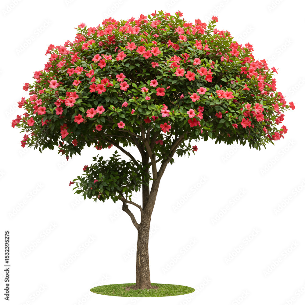 Fototapeta premium Blooming Hibiscus Topiary Tree with Vibrant Red and Pink Flowers