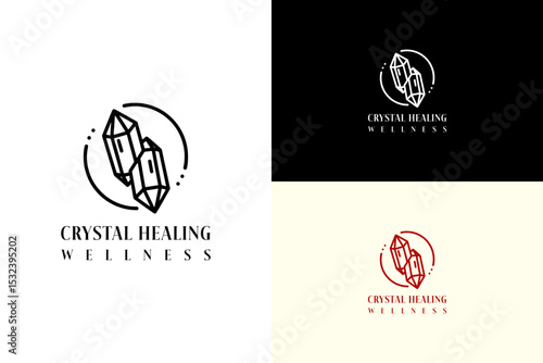 two intersecting quartz points vector illustration, icon, logo for spiritual, meditation, energy, aura, health, wellness, herbal healing, crystal healing wellness, fitness, and more