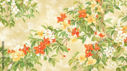 Floral Pattern with Orange, Yellow and White Flowers