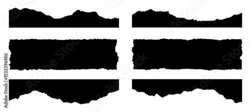 Set of ripped paper border, jagged rectangle, torn paper frames vector element