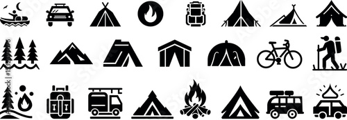 Camping and outdoor adventure icon set