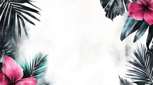 Hibiscus and Palm Leaves Botanical Frame