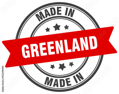 Made in Greenland round sign. Made in Greenland stamp.