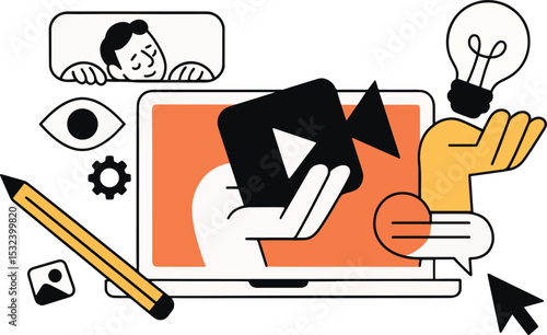 Online Video Creation Concept, Vector Illustration.