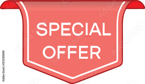Special offer label. Red ribbon. Vector illustration