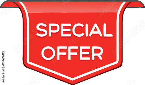 Special offer label. Red ribbon. Vector illustration