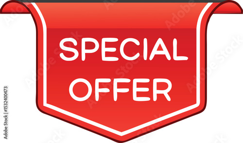 Special offer label. Red ribbon. Vector illustration