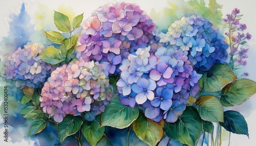 Wallpaper Mural hydrangea flowers in the garden watercolor drawing generative ai Torontodigital.ca