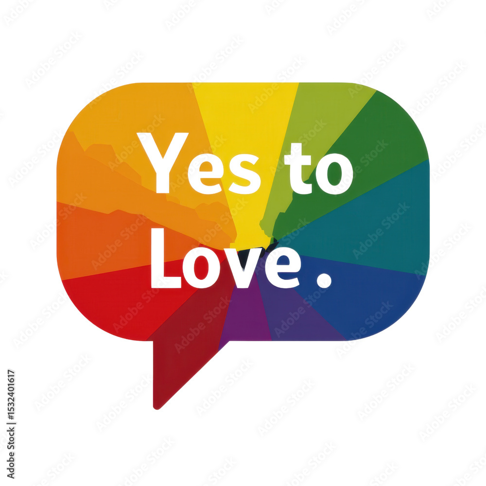 Obraz premium Yes to Love: A vibrant illustration of a speech bubble filled with a spectrum of colors, boldly proclaiming 