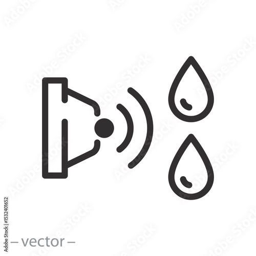 auto shut off water, water switch sensor icon, water leak, spillage safety, thin line symbol on white background - editable stroke vector illustration eps10