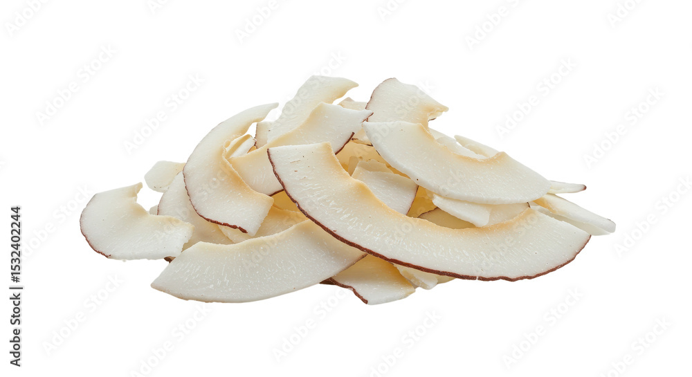 Fototapeta premium Pile of Dried Coconut Chips or Flakes Isolated on White Background
