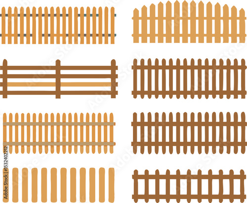 Wooden fenze set. Vector illustration