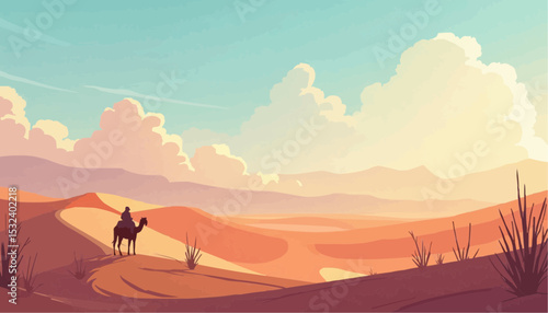 Camel Rider in Desert Landscape Illustration