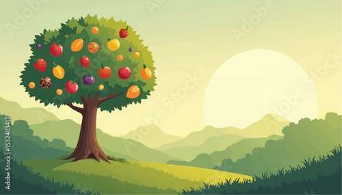 Cartoon Fruit Tree Landscape