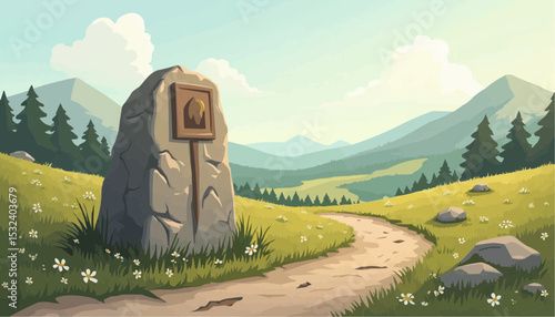 Mountain trail with rock sign landscape scenery