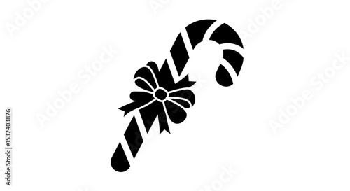 Illustration of a candy cane with a decorative bow silhouette