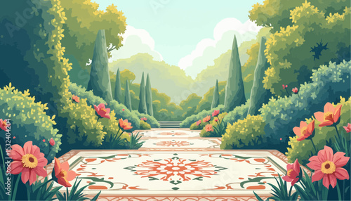 Garden Path with Flower and Tree