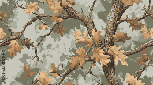 Camouflage seamless pattern. Forest real tree camouflage design. Hunting camouflage.