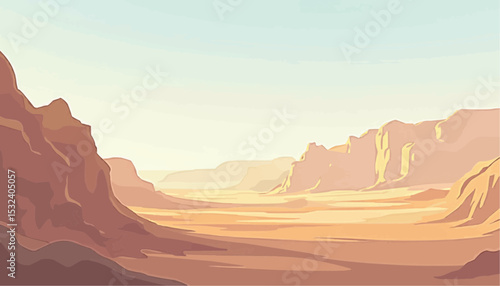 Desert Landscape with Rock Formations and Clear Sky